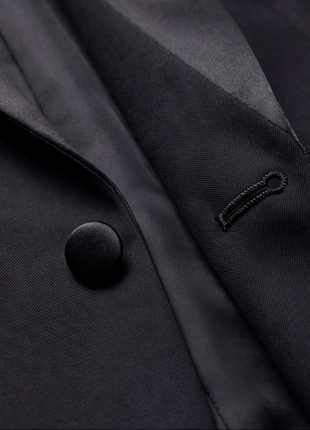 Bresciani Solid Black Satin Notch Lapel Classic Fit 2-Button Wool Tuxedo - 52R