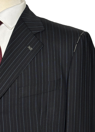 Luigi Bianchi Mantova Mens Black Pinstripe Notch Lapel Classic Fit 3-Button Wool Suit - 44R