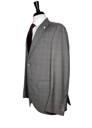 Luigi Bianchi Montova Mens Gray Windowpane Half-Canvassed Peak Lapel Classic Fit 2-button Wool Suit - 40R