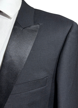 Giovanni Bresciani Mens Solid Black Satin Peak Lapel Slim Fit 1-Button Wool Tuxedo - 42R