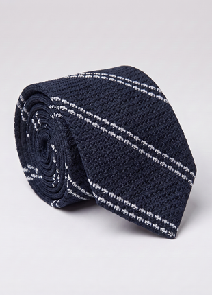 Letteriello Dark Blue & White Diagonal Stripe Woven Grenadine Silk Neck Tie