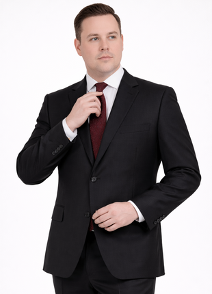 Men's Sartoria Mazara Portly Fit Executive Cut Black Two Button Wool Suit - The Suit Depot