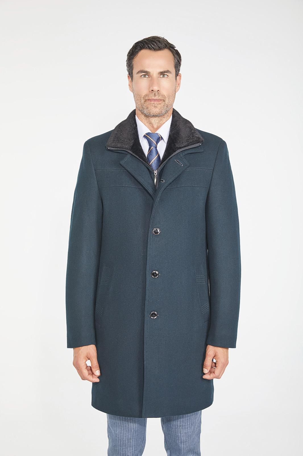 Pierre Carlos Mens Solid Green Wool Cashmere Blend 3/4 Length Overcoat