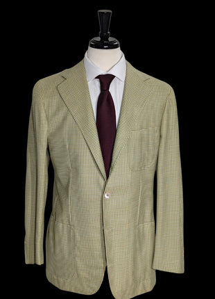 Sartoria Partenopea Men’s Green and Yellow Gingham Check 100% Wool Sportcoat 40R