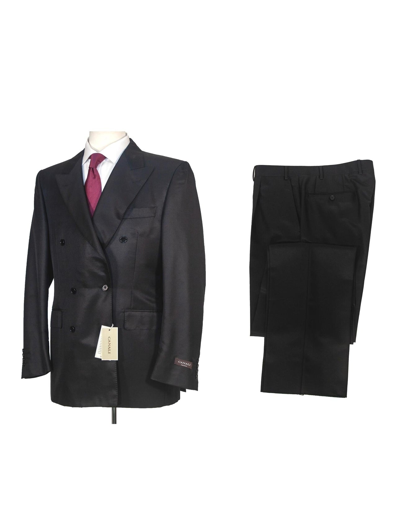 Canali Mens 40R Drop 6 Solid Black Classic Fit Wool Blend 2 Piece Suit With Silk Lining