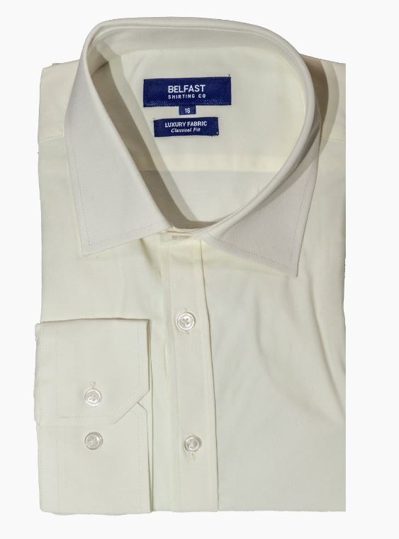 Belfast Mens Classic Fit Solid Cream Cotton Blend Spread Collar Dress Shirt
