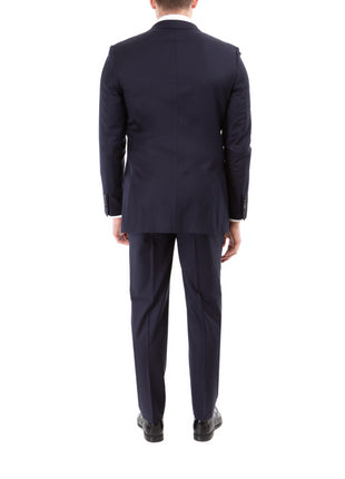 Sartoria Mazara Mens Navy Blue Striped Classic Fit Wool Silk 2 Piece Suit