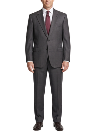 Brioni Mens Brown-Charcoal Textured Fully-Canvassed Notch Lapel Classic Fit 2-Button Wool Suit  - 46L