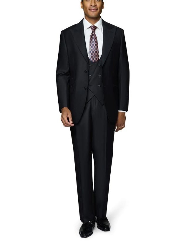 Beragamo Elegant Men's Solid Black 100% Wool Classic Fit Suit