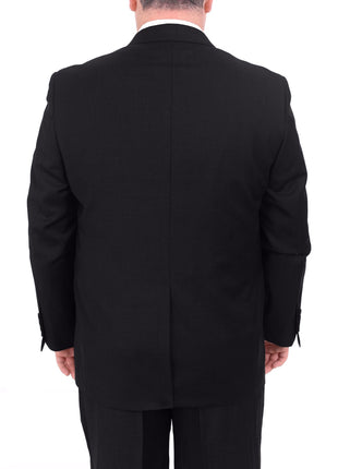 Mens Portly Fit Solid Black Two Button Wool Blazer Suit Jacket