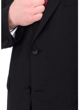 Mens Portly Fit Solid Black Two Button Wool Blazer Suit Jacket