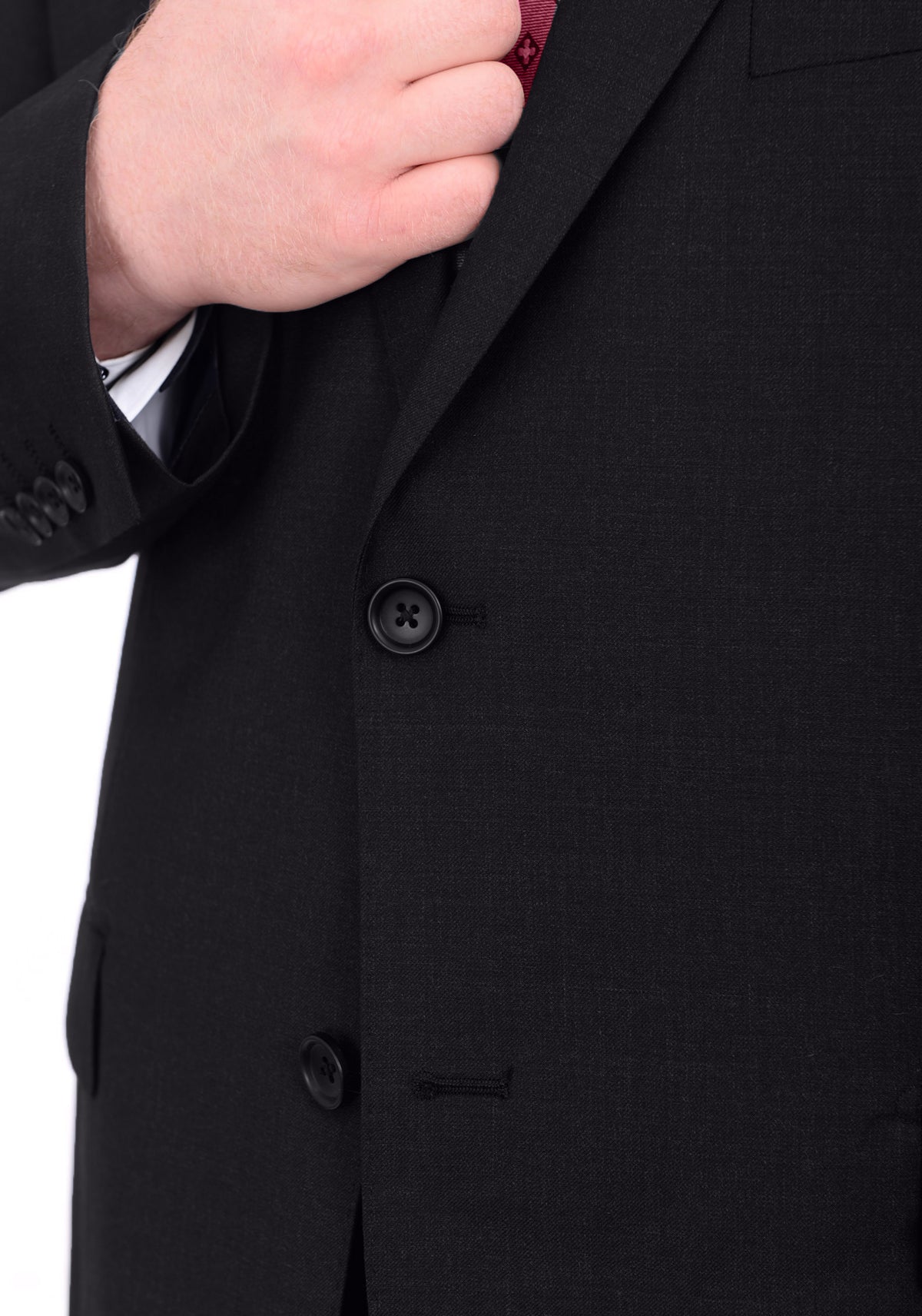 Mens Portly Fit Solid Black Two Button Wool Blazer Suit Jacket