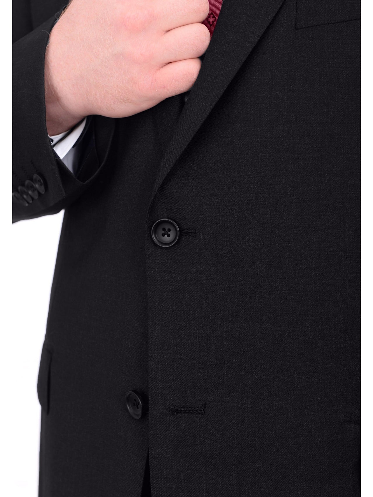 Mens Portly Fit Solid Black Two Button Wool Blazer Suit Jacket