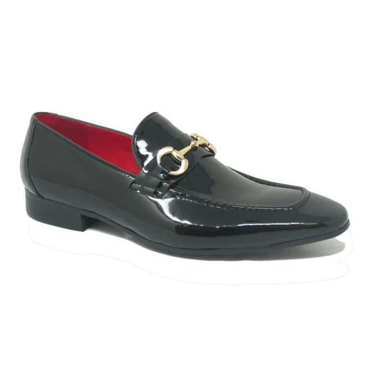 Carrucci Mens Black Patent Leather Slip-on Apron Toe Loafer Dress Shoe