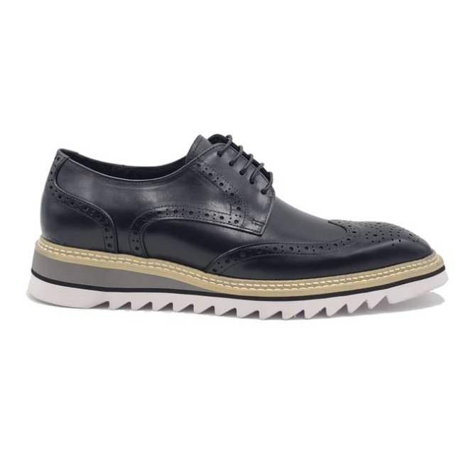 Carrucci Zapatos de vestir de cuero Oxford con cordones negros para hombre