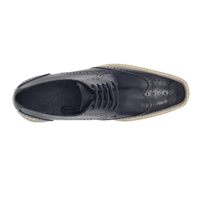 Carrucci Zapatos de vestir de cuero Oxford con cordones negros para hombre