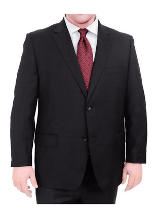 Mens Portly Fit Solid Black Two Button Wool Blazer Suit Jacket