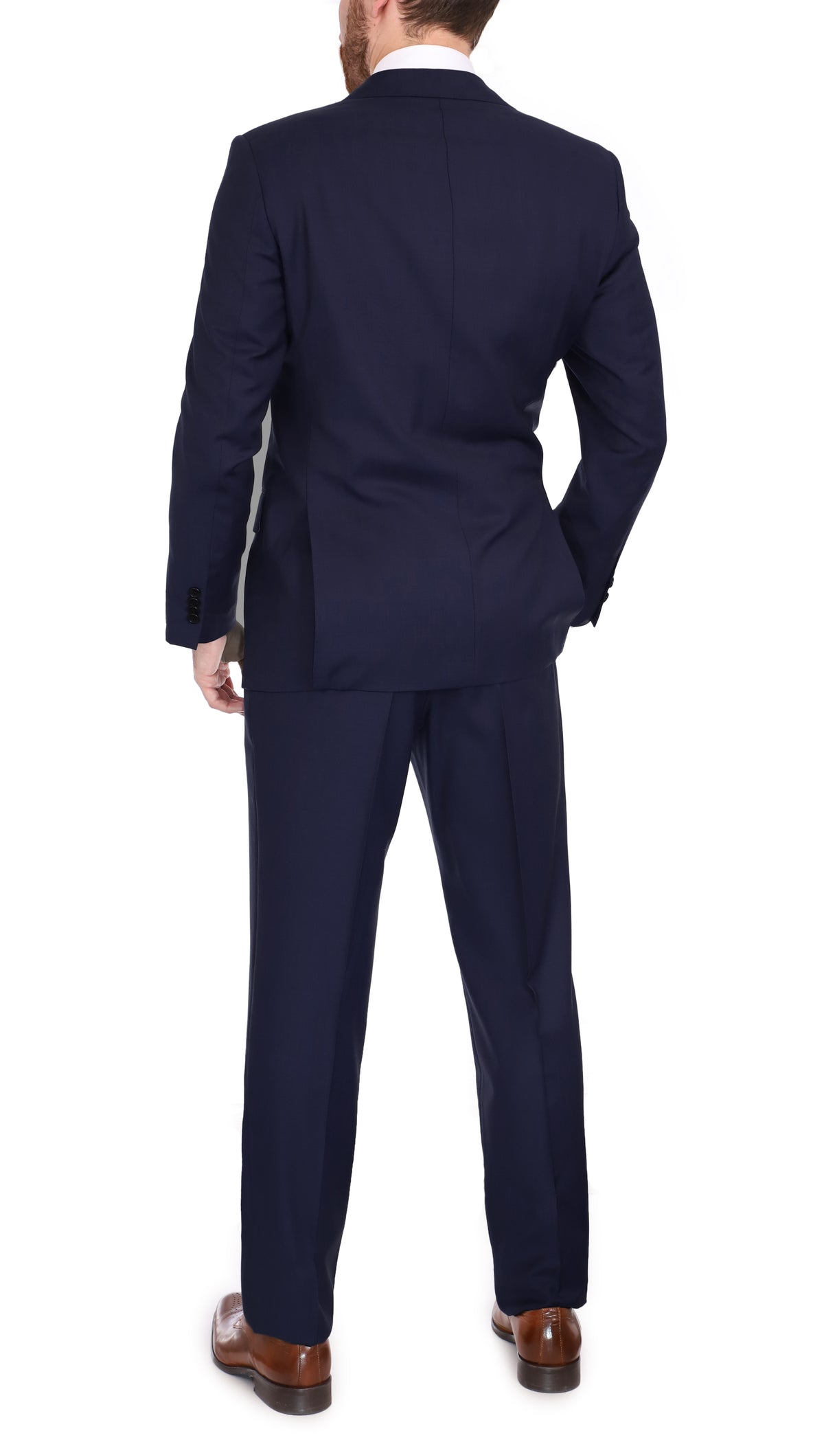 Blujacket Mens Solid Navy Blue Wool Cashmere Trim Fit 2 Piece Suit