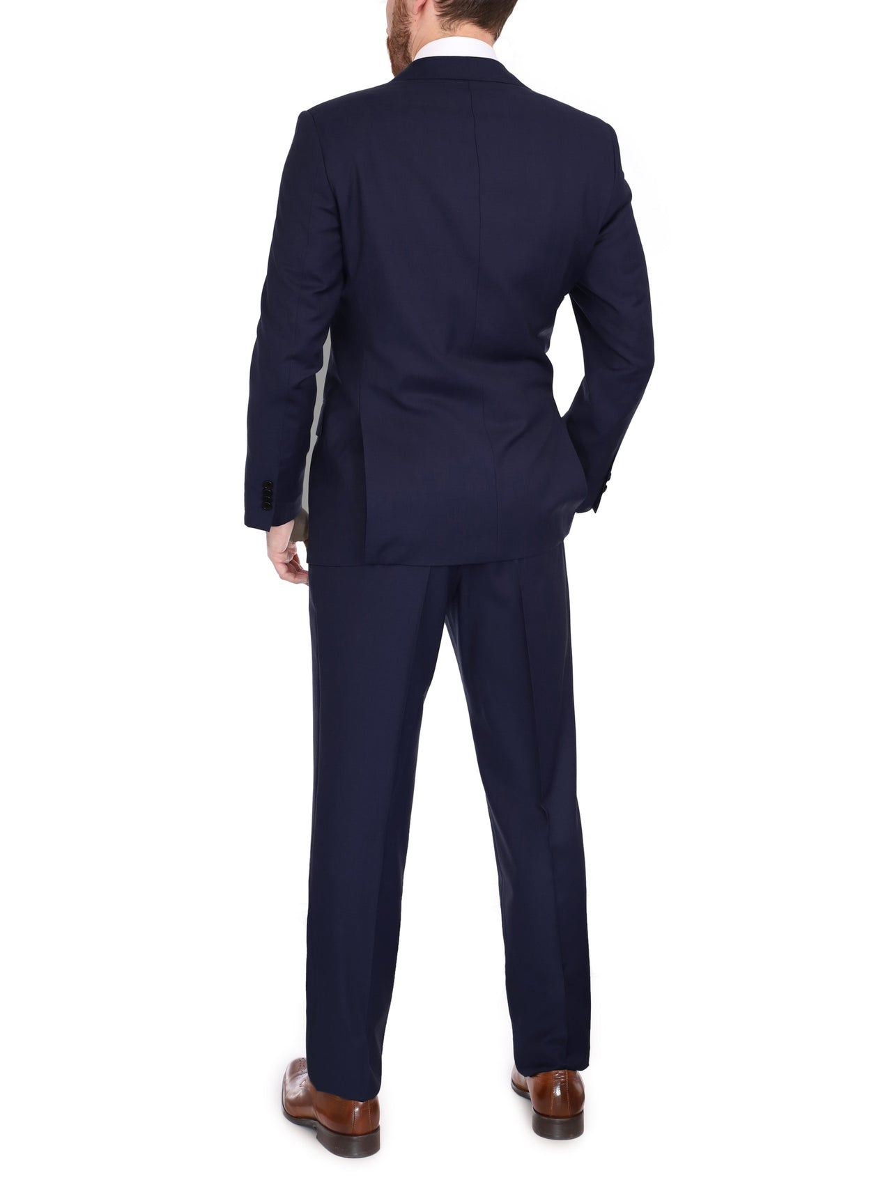 Blujacket Mens Solid Navy Blue Wool Cashmere Trim Fit 2 Piece Suit