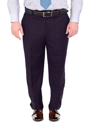 Label M Mens Portly Fit Solid Navy Blue Flat Front 100% Wool Dress Pants