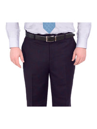 Thumbnail for Label M Mens Portly Fit Solid Navy Blue Flat Front 100% Wool Dress Pants