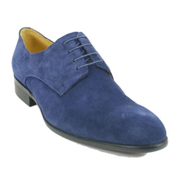 Carrucci Zapatos de vestir de cuero Oxford de ante azul marino sólido para hombre