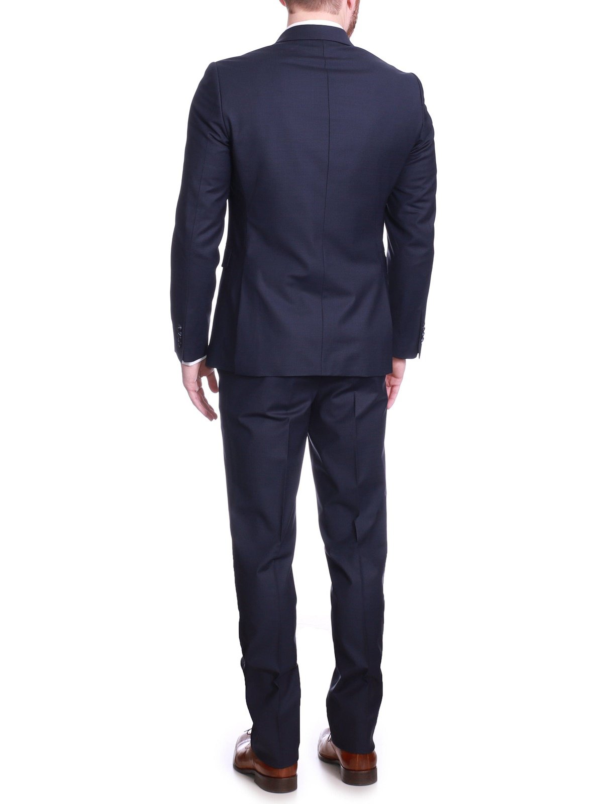 Raphael Mens Solid Navy Blue Slim Fit 2 Piece Suit With Peak Lapels