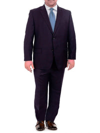 Thumbnail for Men's Portly Fit Executive Cut Solid Navy Blue Two Button 2 Piece Wool Suit