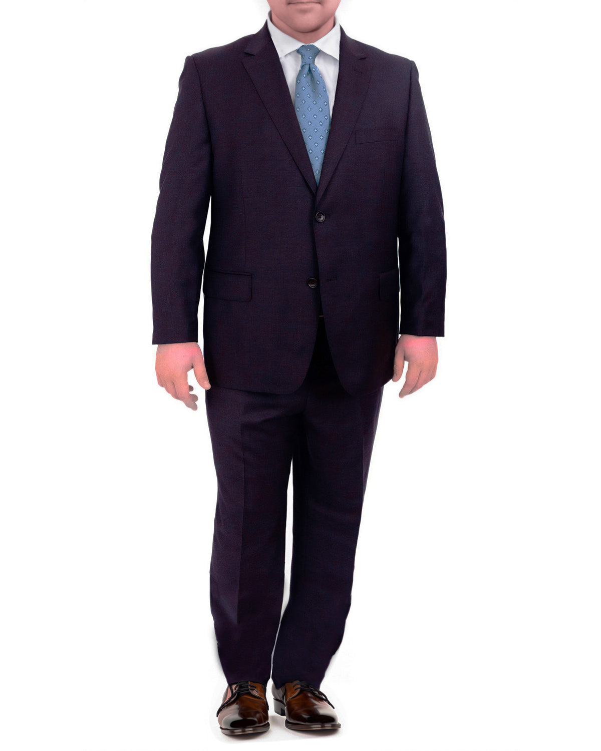 Mens Mazara Portly Fit Solid Navy Blue Two Button Wool Suit