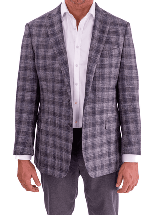 Blujacket 46L Blujacket Mens Gray Blue Plaid Regular Fit Botto Giuseppe Wool Blend Blazer Sportcoat