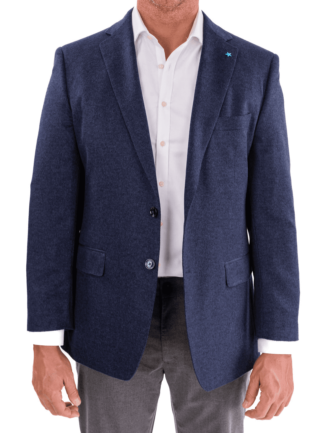 Blujacket Mens Navy Blue Regular Fit Silk Cashmere 2 Button Blazer