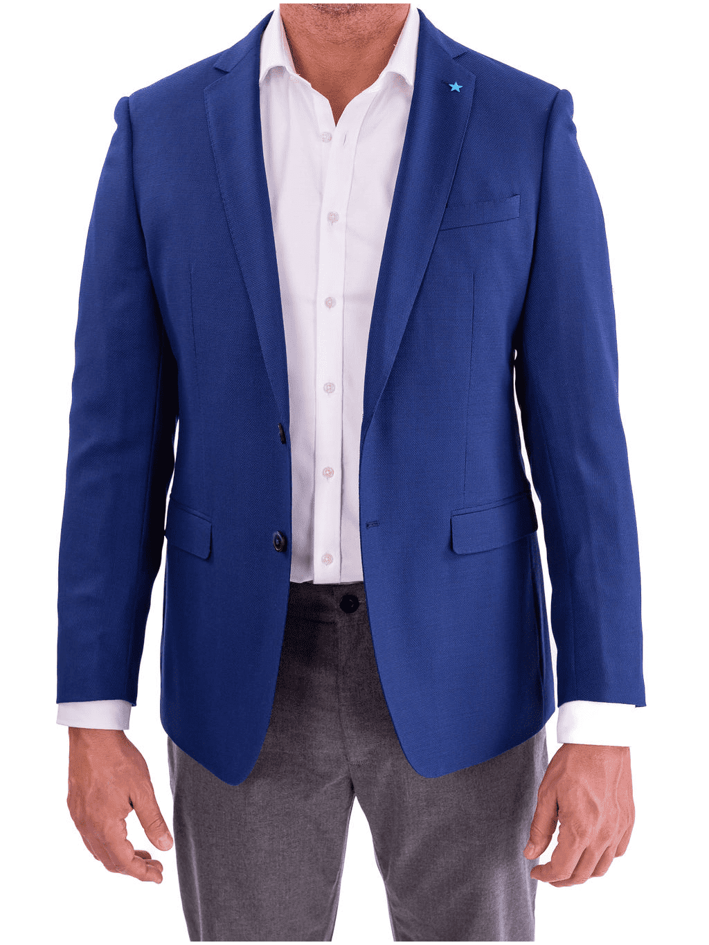 Blujacket Mens Blue Textured 100% Wool 2 Button Regular Fit Blazer Sportcoat
