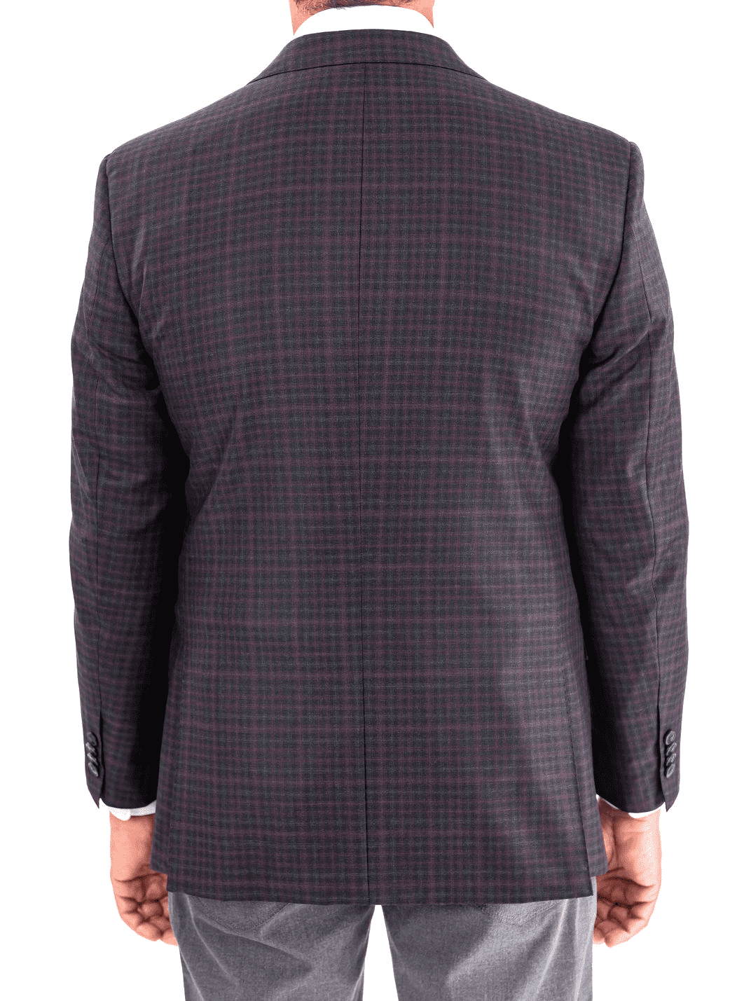 Blujacket BLAZERS 40R Blujacket Mens Gray & Purple Plaid Reda Wool Regular Fit Blazer Sportcoat