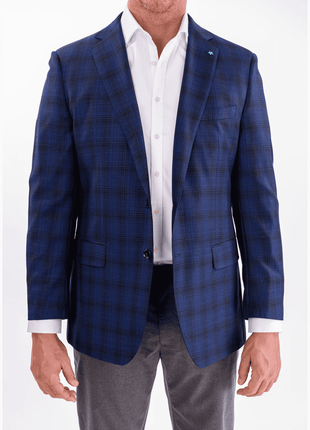 Blujacket BLAZERS 44R Blujacket Mens Blue & Black Plaid Reda Wool Regular Fit Blazer Sportcoat