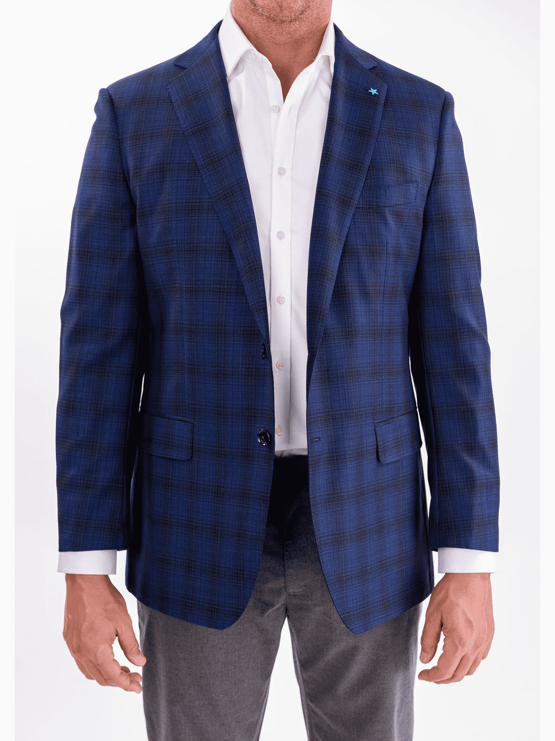 Blujacket Mens Blue & Black Plaid Reda Wool Regular Fit Blazer Sportcoat, 42 / Regular Blujacket Mens Blue & Black Plaid Reda Wool Regular Fit Blazer Sportcoat, 42 / Regular