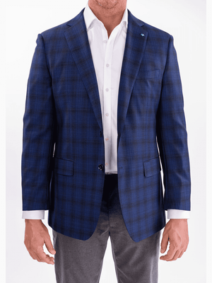 Blujacket Mens Blue & Black Plaid Reda Wool Regular Fit Blazer