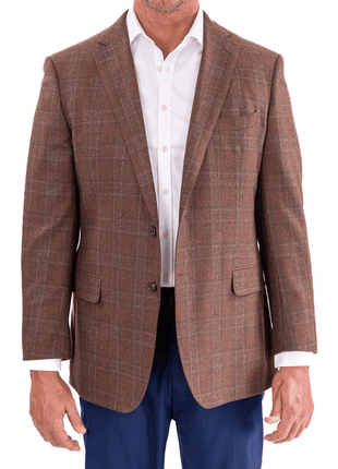 Blujacket BLAZERS Blujacket Men's Brown Plaid Loro Piana Wool Regular Fit Blazer Sportcoat