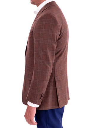 Blujacket BLAZERS Blujacket Men's Brown Plaid Loro Piana Wool Regular Fit Blazer Sportcoat