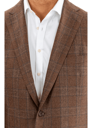 Blujacket BLAZERS Blujacket Men's Brown Plaid Loro Piana Wool Regular Fit Blazer Sportcoat