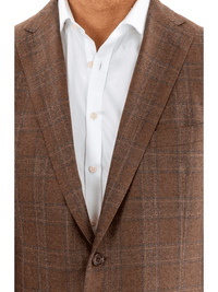 Thumbnail for Blujacket BLAZERS Blujacket Men's Brown Plaid Loro Piana Wool Regular Fit Blazer Sportcoat