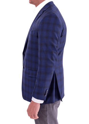 Blujacket BLAZERS Blujacket Mens Blue & Black Plaid Reda Wool Regular Fit Blazer Sportcoat