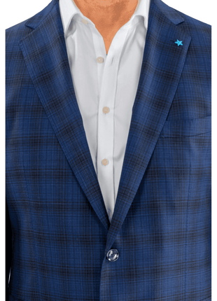 Blujacket BLAZERS Blujacket Mens Blue & Black Plaid Reda Wool Regular Fit Blazer Sportcoat