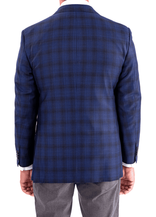 Blujacket BLAZERS Blujacket Mens Blue & Black Plaid Reda Wool Regular Fit Blazer Sportcoat