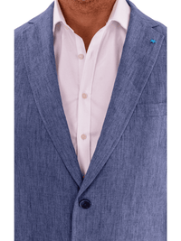 Thumbnail for Blujacket BLAZERS Blujacket Mens Blue Leomaster Linen Regular Fit 1/4 Lined Blazer Sportcoat