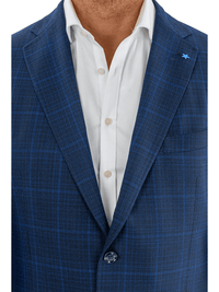 Thumbnail for Blujacket BLAZERS Blujacket Mens Blue Plaid Reda Wool Regular Fit 1/4 Lined Blazer Sportcoat