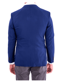 Thumbnail for Blujacket BLAZERS Blujacket Mens Blue Textured 100% Wool 2 Button Regular Fit Blazer Sportcoat