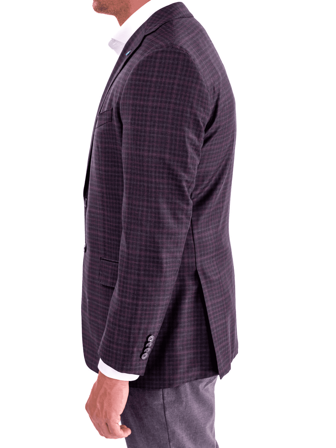 Blujacket BLAZERS Blujacket Mens Gray &amp; Purple Plaid Reda Wool Regular Fit Blazer Sportcoat