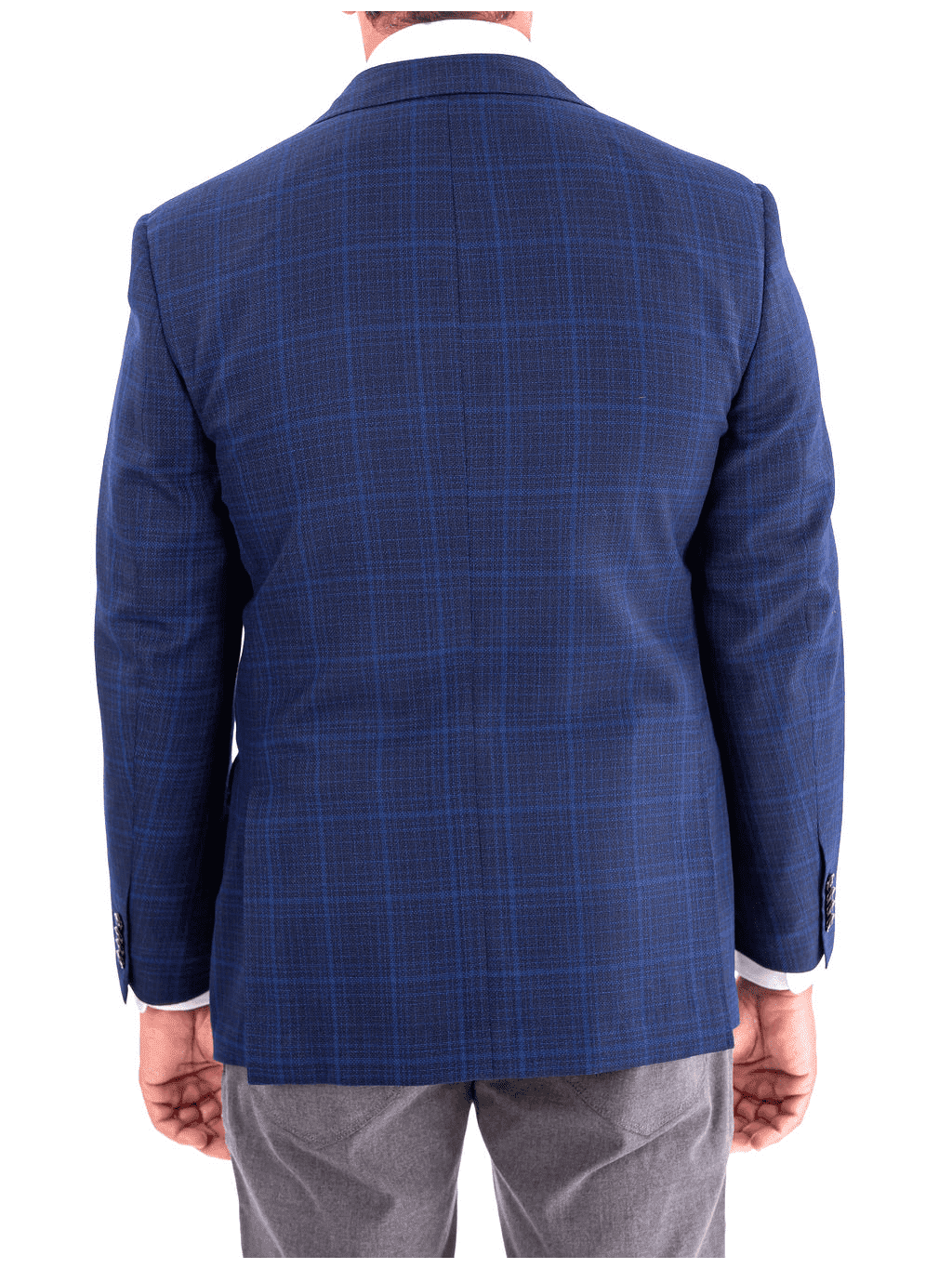 Blujacket BLAZERS Blujacket Mens Navy Blue Plaid Reda Wool Regular Fit Blazer Sportcoat