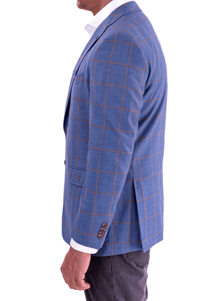 Blujacket BLAZERS Mens Blujacket Blue Plaid Regular Fit Drago Wool 1/4 Lined Blazer Sportcoat
