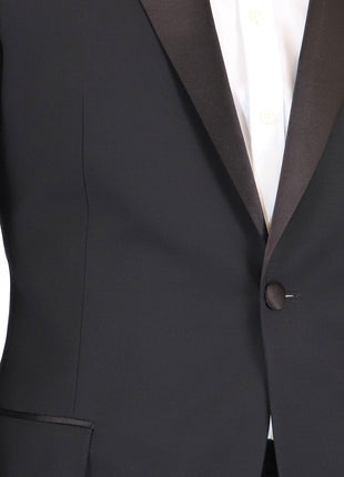 Blujacket SUITS Blujacket Mens Black Peak Lapel Zignone Wool Slim Fit Tuxedo
